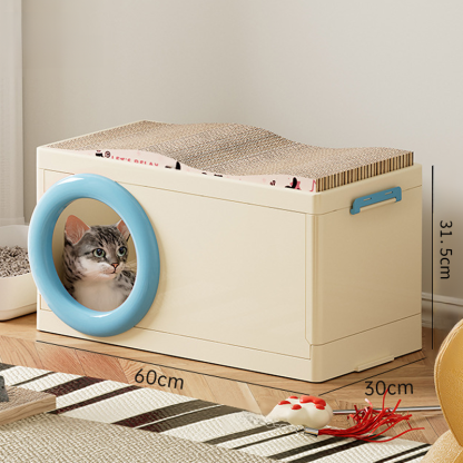 多機能キャットハウス 爪とぎ付き収納ボックス 大容量 キャットタワー 猫ハウス 爪とぎ おもちゃ収納 おやつ入れ 頑丈 組み立て簡単 安全無臭 広々空間 大型猫も安心 家具保護 多色展開