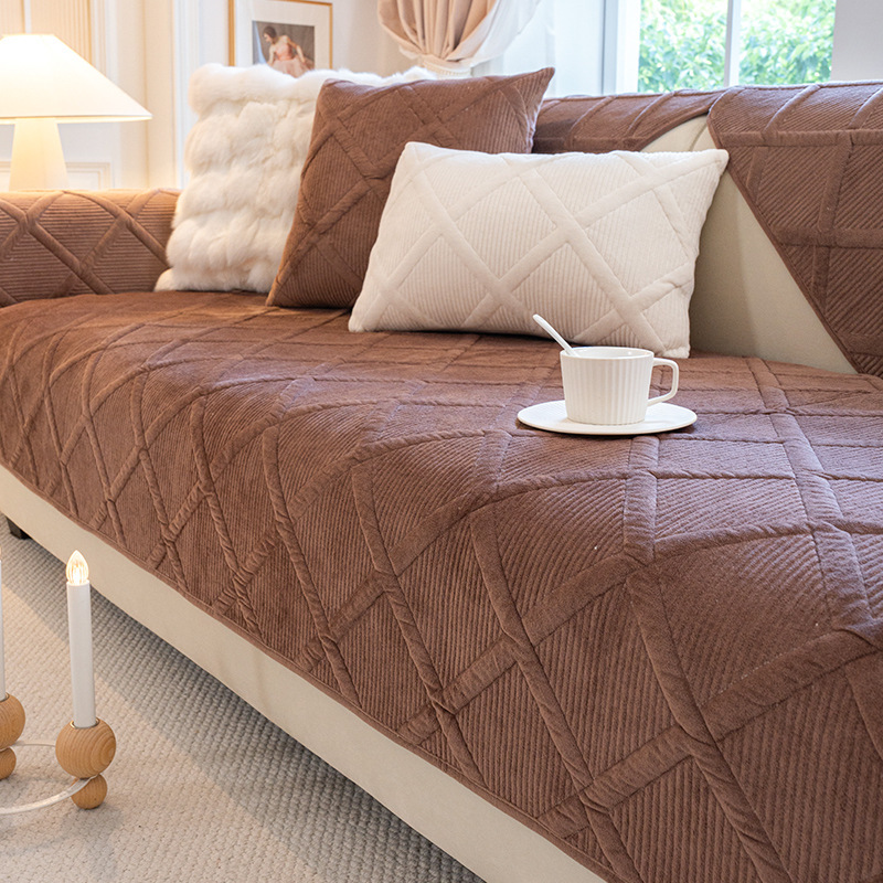 立体チェック柄ふんわり厚手ソファカバー 暖かい 高品質シェニール織り 防塵防ダニ 滑り止め 洗える キルティング加工 犬猫対策 ペット用 ソファー保護カバー 北欧 おしゃれ 無地 多色展開