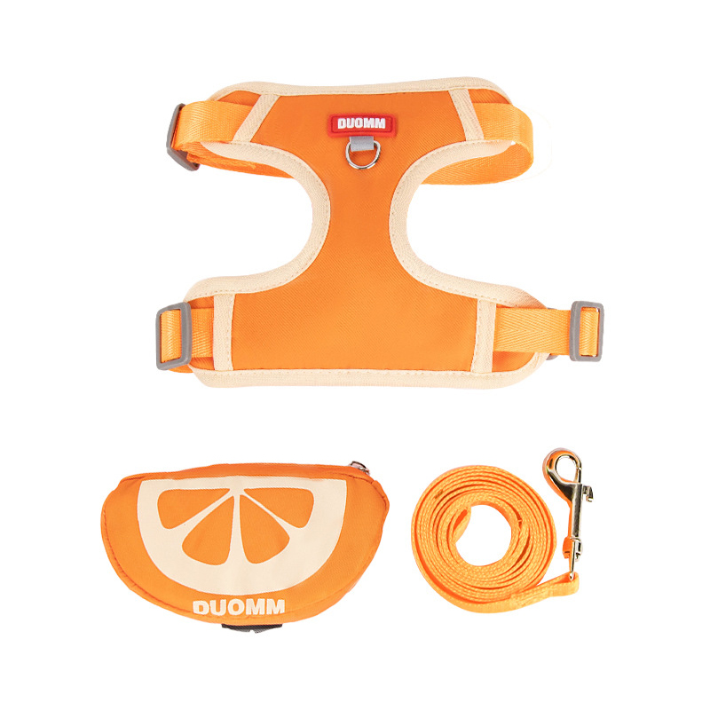 犬用ハーネス リュック付き フルーツ柄 取り外し可能 胴輪 通気性 メッシュ マナー袋出し口付き 小物入れ 散歩 負担軽減 かわいい おしゃれ 小型犬 中型犬 猫 抜けにくい ペット用品