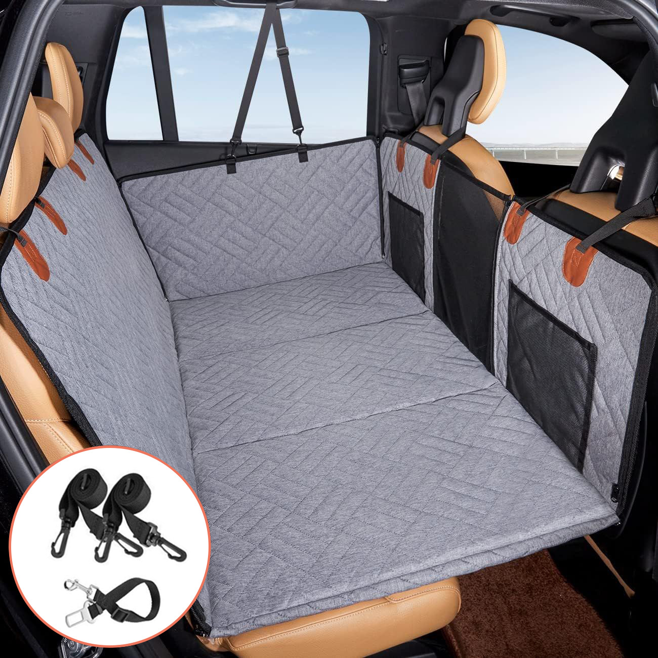 ペット用ドライブシート 360度完全保護 防水防汚 耐久性抜群 進化版7層構造 全車種対応 後部座席 トランク兼用 飛び出し防止 収納ポケット付 愛車と愛犬を守る 150kg耐荷重