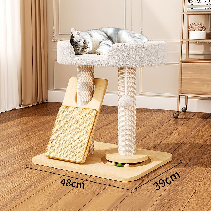 フラワーモチーフ キャットハウス 爪とぎ付き 猫用爪とぎハウス｜耐久設計・休息スペース付き｜木製フレーム｜タワー