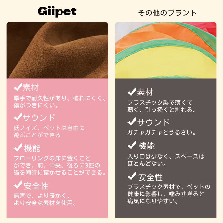 Giipet-折りたたみ式猫トンネル 猫 おもちゃ うさぎ トンネル 折りたたみ 頑丈 丈夫 スエード製 一人遊び 運動不足解消 キャットトイ ペット玩具 人気 ペット用品 S グレー
