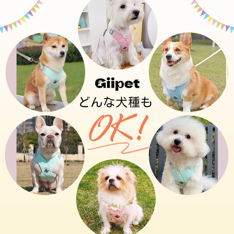 Giipet-犬用ハーネス　X字型構造　引っ張り防止　窮屈感ゼロ　蒸れない　反射機能　高品質　