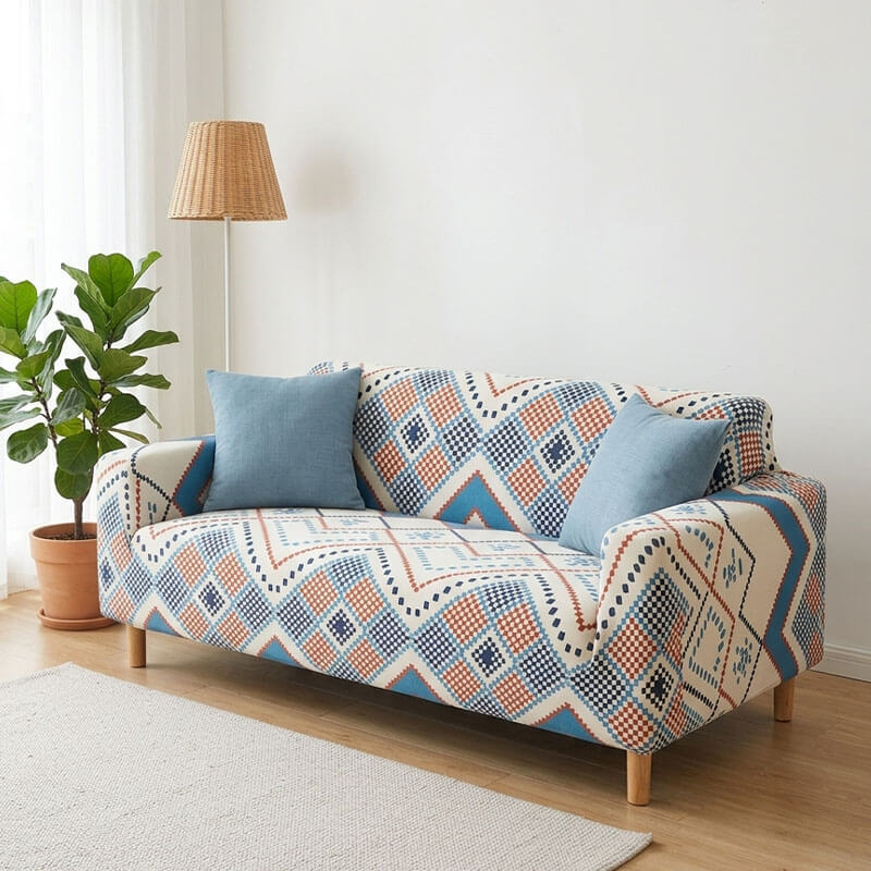 北欧涼感ソファカバー 幾何学アート 暑さ対策 ひんやり 接触冷感 レトロモダン  おしゃれ 伸縮性抜群 ストレッチ ペット対応 傷防止 引っかきに強い 毛がつきにくい 丸洗いOK ソファー保護カバー 蒸れない