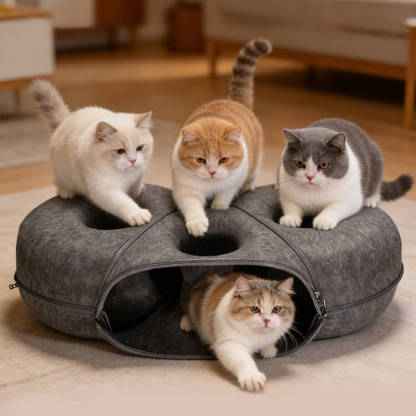 キャットベッド 猫 トンネル 組み合わせ式 キャットハウス 2WAY 遊び 休憩 爪研ぎ 隠れ家 多頭飼い 頑丈 丈夫 フェルト 型崩れしにくい オールシーズン ジッパー 分解 洗える 運動不足解消