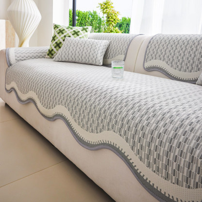 波型柄ソファカバー 接触冷感 夏用 ひんやり 涼しい Q-max0.4 凸凹 侘寂スタイル 禅 和モダン 高通気性 蒸れない 洗える 犬猫対策 爪とぎ防止 汚れ防止 1-4人掛け 暑さ対策 マルチカバー