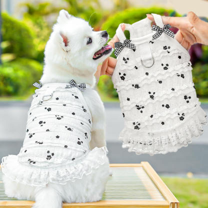 ペット用レースタンクトップ 犬猫兼用 夏服 レース生地 フリル リボン Dリング付き 女の子用 可愛い フラワーブラックデザイン 洗濯機OK 型崩れなし 色あせなし 散歩に便利 快適フィット