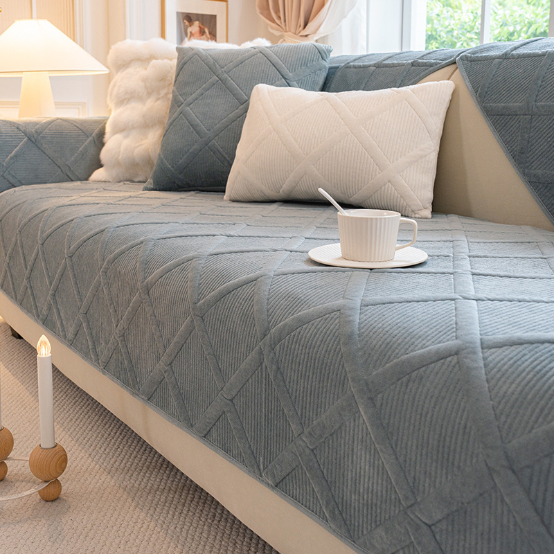 立体チェック柄ふんわり厚手ソファカバー 暖かい 高品質シェニール織り 防塵防ダニ 滑り止め 洗える キルティング加工 犬猫対策 ペット用 ソファー保護カバー 北欧 おしゃれ 無地 多色展開