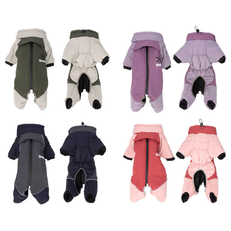 犬服 ドッグウェア 中・大型犬用 防寒ロンパース 秋冬 あったか 保温 防寒着 撥水 防風 防水ジッパー 反射材ライン 簡単着脱 マジックテープ 調節ストッパー 3層構造 優しい着心地 おしゃれ バイカラー フィット お散歩安心 ワンちゃんの歩くカイロ-Giipet