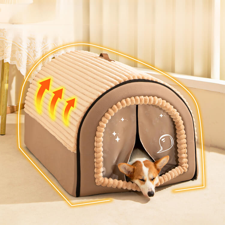 取り外せる保温キャットハウス 猫ハウス ドーム型 ペットベッド 冬用 2WAY 犬猫兼用 ふわふわ もこもこ 広々スペース 洗える クッション付き 滑り止め ぐっすり眠れる 高反発 PPコットン 小型犬 中型犬 大型犬 寒さ対策-Giipet