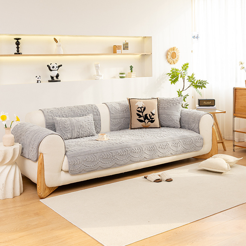 ラビットファー調ソファカバー ジャカード織り 犬猫対策 引っ掻き傷対策 汚れ防止 暖かい ふわもこ 洗える 丸洗いOK 滑り止め ズレない 厚手 高耐久 毛玉防止 北欧 おしゃれ 秋冬用 蓄熱保温 吸湿発熱 1-5人掛け対応 全5色