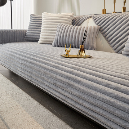 横ストライプソファカバー ラビットファー 厚手 ふわもこ ソファーパッド 吸湿発熱 蓄熱保温 静電気防止 抗菌防臭 滑り止め ズレない 丸洗いOK 犬猫 ペット用 汚れ防止 寒さ対策 おしゃれ 北欧 リビング 模様替え 全6色 1-4人掛け マルチカバー