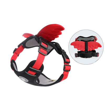 犬用ハーネス 天使の羽付き 胴輪 防爆走 衝撃吸収 非圧迫設計 負担軽減 通気性 ハニカムメッシュ 4点調整 毛挟み防止 ワンタッチ着脱 360度回転クリップ 小型犬 中型犬 猫 かわいい お散歩用品