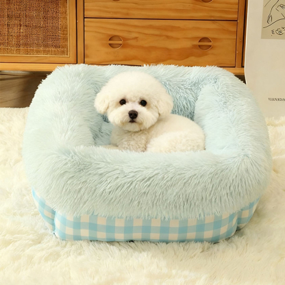 長毛ファー深型ペットベッド へたりにくい高反発クッション 丸洗いOK 滑り止め付 全包囲デザインで包み込む安心感 脊椎頸椎保護 ふわふわもこもこ蓄熱保温 暖かい犬猫兼用 子犬・シニアペット対応 オールシーズン-Giipet