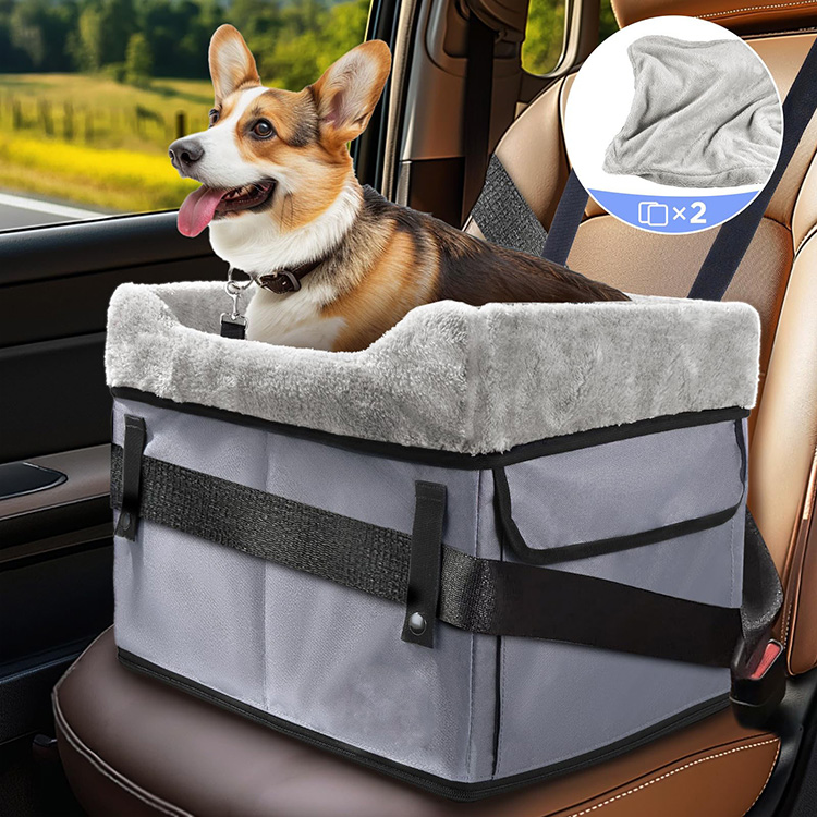 ペット用車載ベッド ドライブボックス 犬 猫 3重固定 転倒防止 PE板入り 安定感抜群 15cm高座 視界良好 折りたたみ 5cmコンパクト収納 取り外し可能 洗える 飛び出し防止リード付き お出かけ 旅行 通院 小中型犬