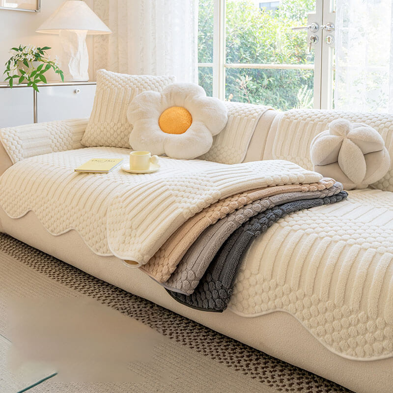 厚手ふわふわ ソファカバー マルチカバー 秋冬用 蓄熱保温 ミルクファブリック フランネル 犬猫対策 猫の爪に強い 耐摩耗 抜け毛・毛玉防止 洗濯機OK 水洗い ズレない 滑り止め付 1人掛け 2人掛け 3人掛け L字対応-Giipet