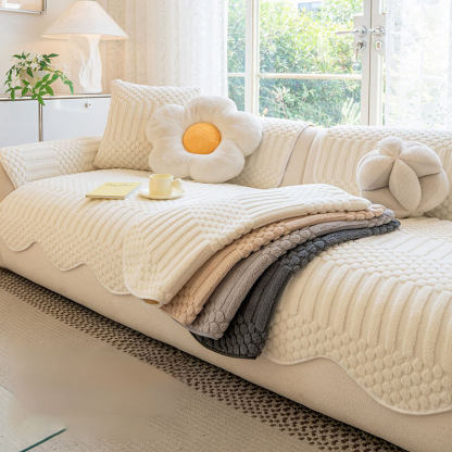 厚手ふわふわ ソファカバー マルチカバー 秋冬用 蓄熱保温 ミルクファブリック フランネル 犬猫対策 猫の爪に強い 耐摩耗 抜け毛・毛玉防止 洗濯機OK 水洗い ズレない 滑り止め付 1人掛け 2人掛け 3人掛け L字対応-Giipet