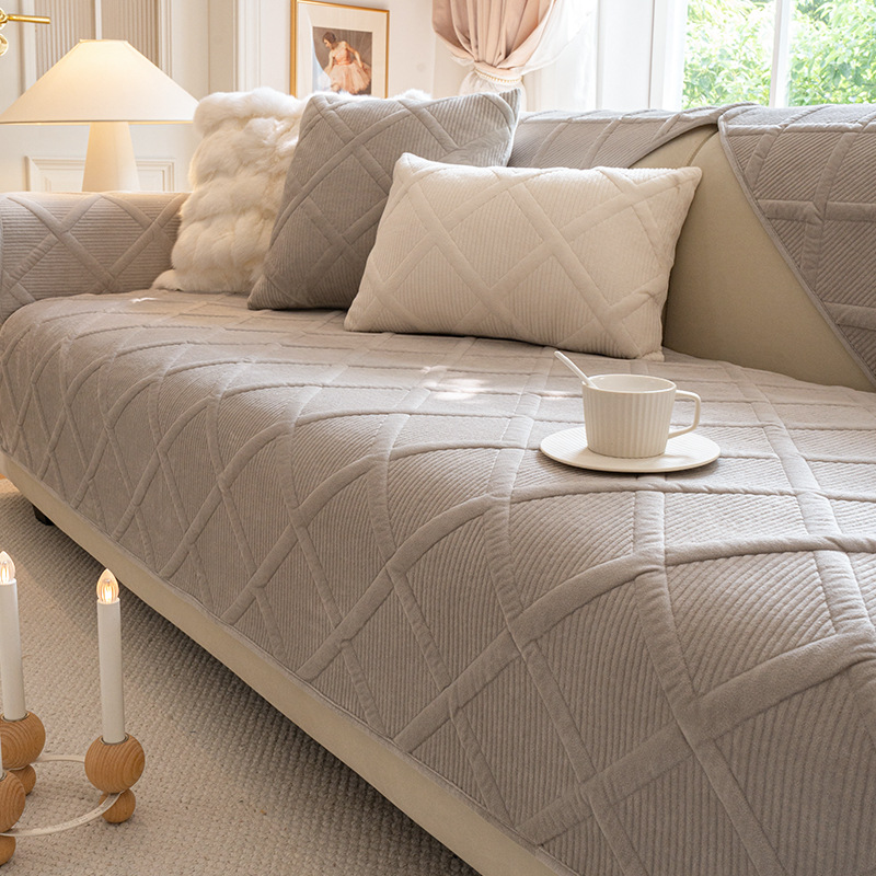 立体チェック柄ふんわり厚手ソファカバー 暖かい 高品質シェニール織り 防塵防ダニ 滑り止め 洗える キルティング加工 犬猫対策 ペット用 ソファー保護カバー 北欧 おしゃれ 無地 多色展開
