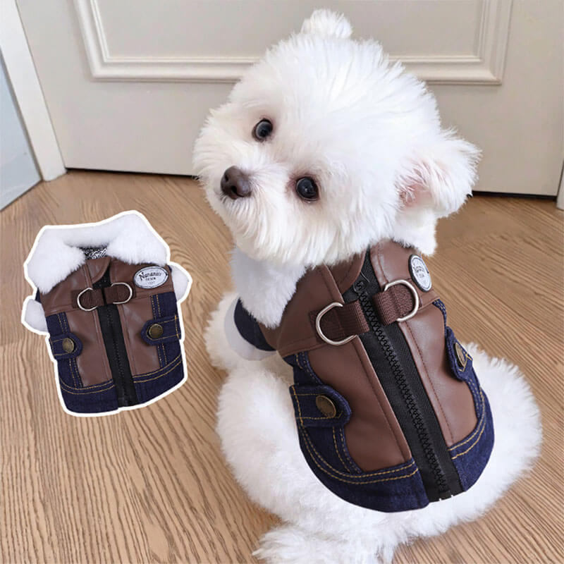 ペット用中綿デニムジャケット 犬猫兼用 グラフェン蓄熱中綿 デニム