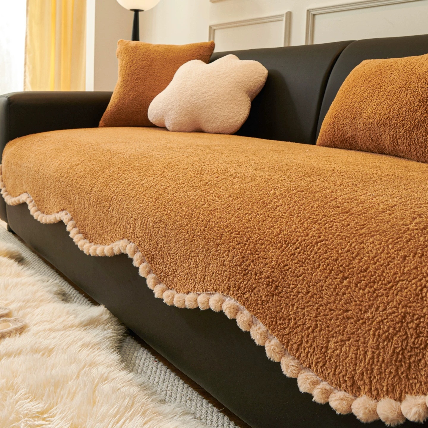 シープボアもこもこソファカバー 秋冬用 厚手 暖かい とろける肌触り 犬猫対応 爪とぎ対策 抜け毛防止 汚れ防止 洗える 丸洗いOK 滑り止め ズレない 毛玉防止 破れにくい お手入れ簡単 北欧 おしゃれ ホルムアルデヒドゼロ 安心-Giipet