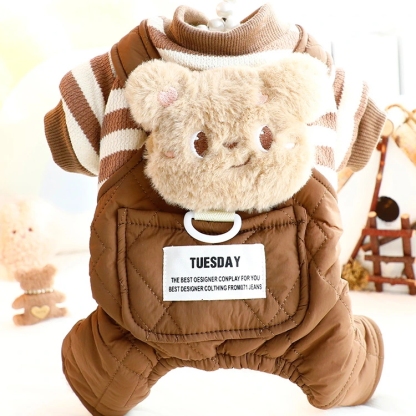 冬用ぬいぐるみ付き防寒ペットウェア ふわふわボア入り 保温防風防水 犬用コート 可愛いデザイン 快適通気性 高品質PP綿使用 伸縮性あり 温度ロック 裏ボア仕様 XS〜XLサイズ対応-Giipet