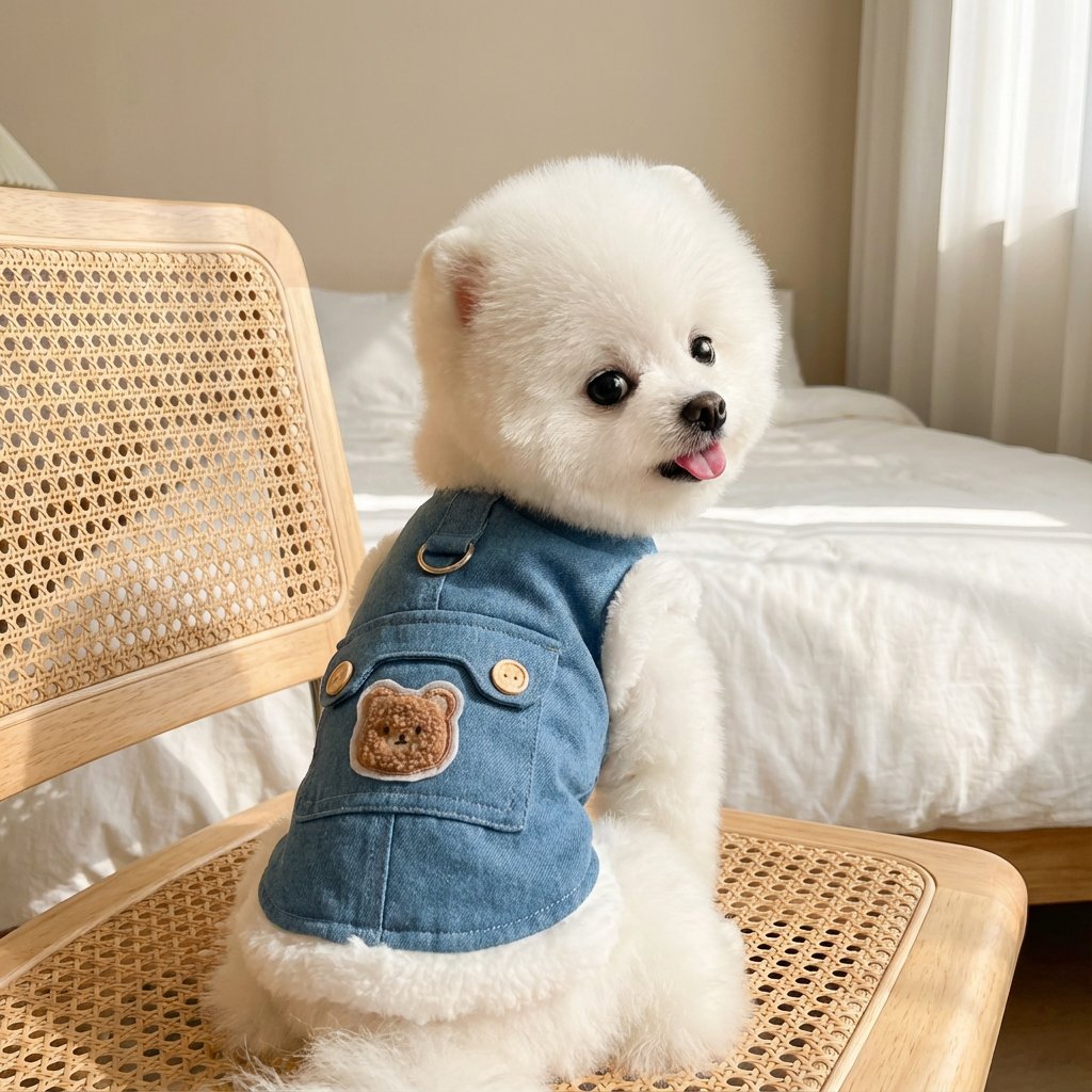 犬服 リード一体型デニムベスト 防寒着 マイナス5℃対応 360°保温 ふわふわファー裏地 高密度フリース スナップボタン 着脱簡単 動きやすい 暖かくてムレない 耐久性 立体ベアポケット おしゃれ ドッグウェア 小型犬 中型犬 お散歩 マストアイテム 寒さ対策-Giipet