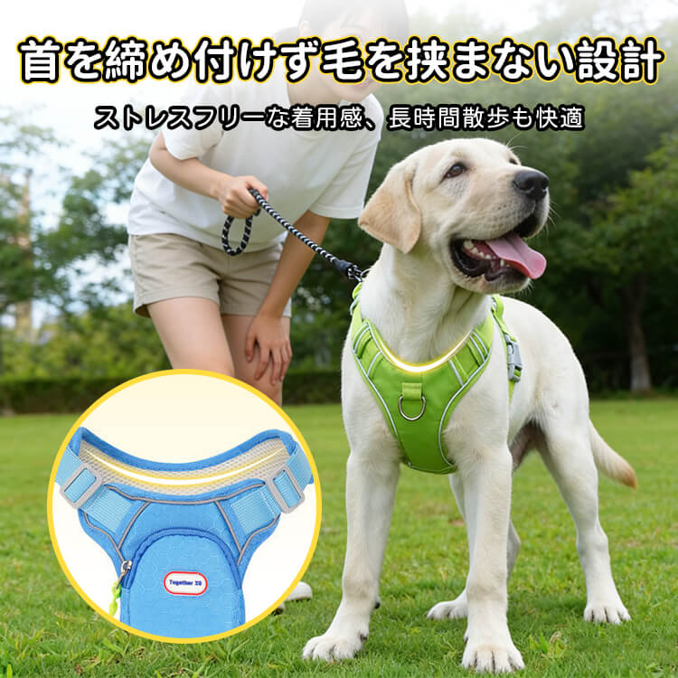 犬用ハーネス バックパック一体型 リュック付き 胴輪 小型犬 中型犬 大型犬 表面防水 耐摩耗生地 裏地メッシュ 通気性抜群 背部ハンドル付き 突進防止 断裂防止 環状リフレクター 夜間反射 視認性UP 飛び出し防止 散歩 アウトドア 自負バッグ
