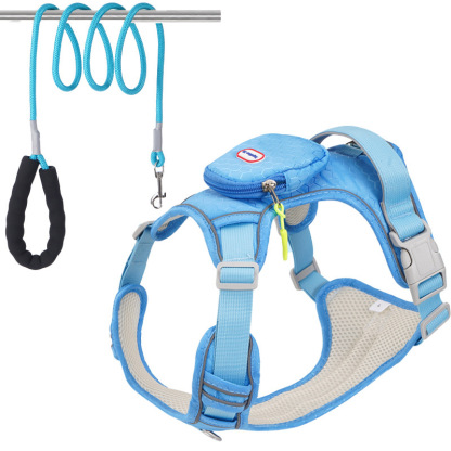 犬用ハーネス バックパック一体型 リュック付き 胴輪 小型犬 中型犬 大型犬 表面防水 耐摩耗生地 裏地メッシュ 通気性抜群 背部ハンドル付き 突進防止 断裂防止 環状リフレクター 夜間反射 視認性UP 飛び出し防止 散歩 アウトドア 自負バッグ