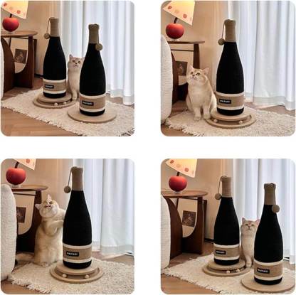 ワインボトル型猫用爪とぎ フルカバー 麻縄 剣麻 ストレス解消 運動不足対策 家具保護 360°どこでも研げる 耐久性 研ぎカス出ない 倒れない 吸盤/回転ボール/底部ボード選べる 天然木 おしゃれ インテリア