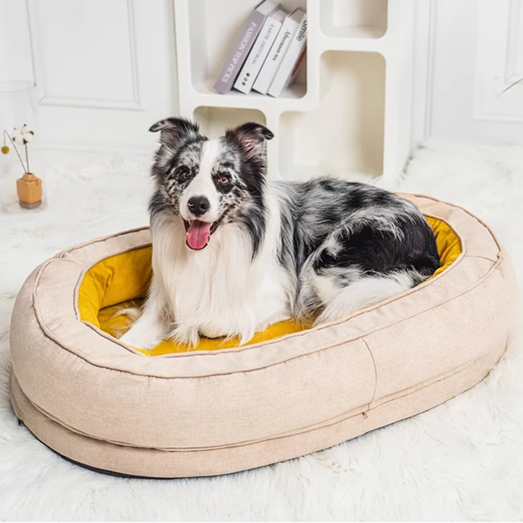 ドーナツ型ペットベッド 厚手クッション 3D低反発ウレタン 背骨サポート 関節保護 波型マッサージデザイン 通気性抜群 ムレにくい 頭部＆首サポート 洗濯機対応 撥水素材 お手入れ簡単 犬猫兼用 年中使える 小型犬 中型犬 大型犬対応-Giipet