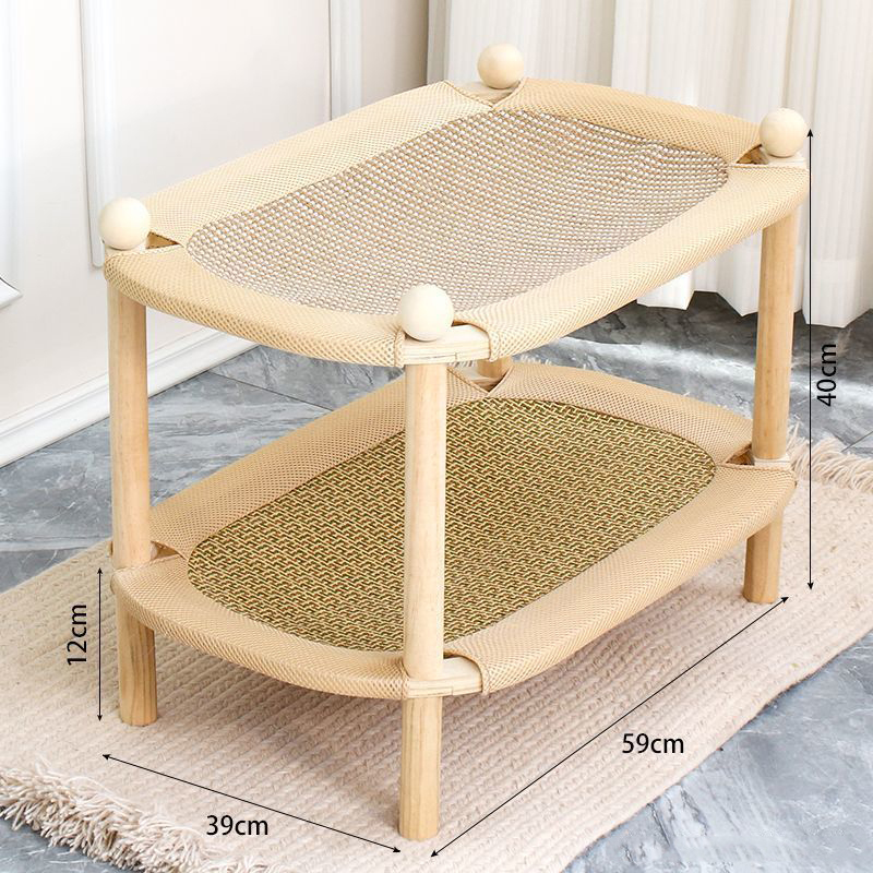 夏用猫2段ベッド接触冷感 多頭飼い キャットベッド 藤マット 麻 爪とぎ ハイタイプ 高さ12cm 通气性抜群 蒸れない 傷に強い 引っかき強い 天然素材 ひんやり 極上の寝心地 四季対応 ペット用品