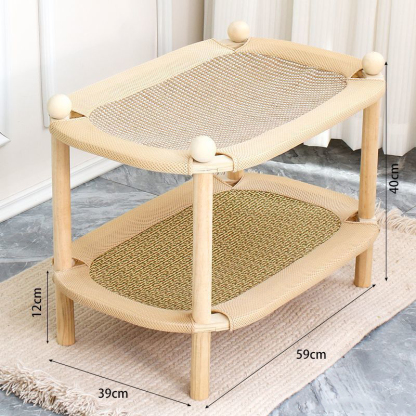  夏用猫2段ベッド接触冷感 多頭飼い キャットベッド 藤マット 麻 爪とぎ ハイタイプ 高さ12cm 通气性抜群 蒸れない 傷に強い 引っかき強い 天然素材 ひんやり 極上の寝心地 四季対応 ペット用品