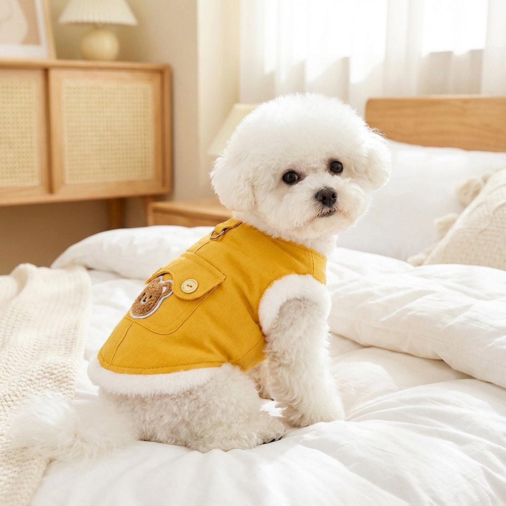 犬服 リード一体型デニムベスト 防寒着 マイナス5℃対応 360°保温 ふわふわファー裏地 高密度フリース スナップボタン 着脱簡単 動きやすい 暖かくてムレない 耐久性 立体ベアポケット おしゃれ ドッグウェア 小型犬 中型犬 お散歩 マストアイテム 寒さ対策-Giipet