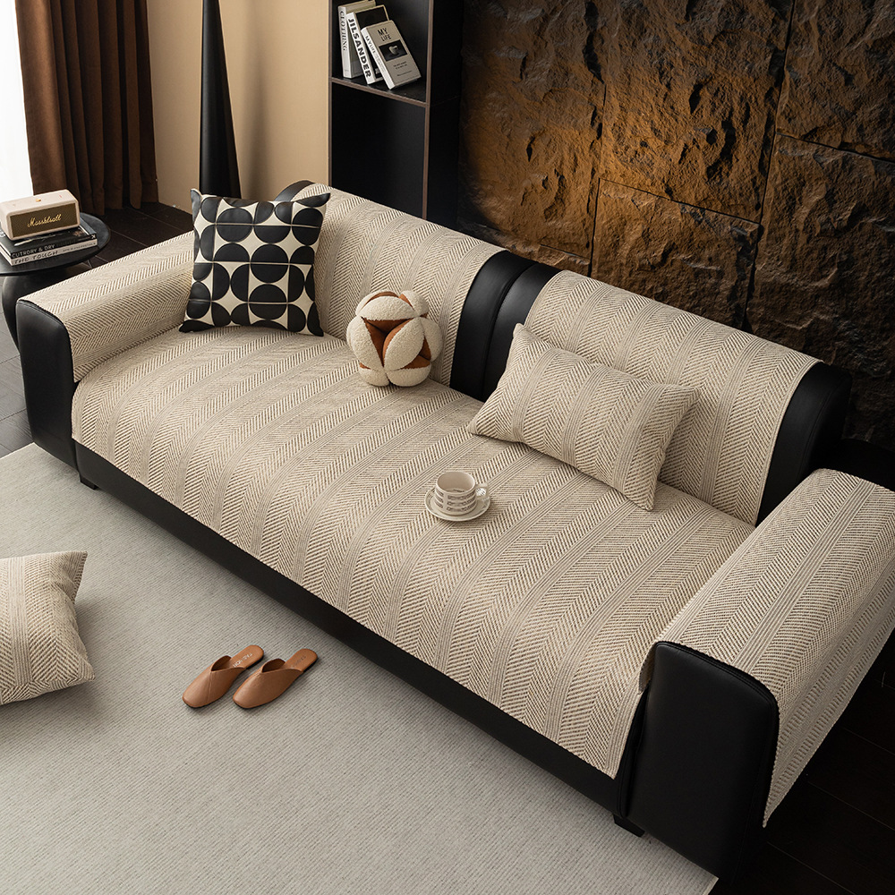 ヘリンボーンソファカバー オールシーズン対応 6Dシリコン滑り止め付き 猫の爪にも強い高耐久性 麻風デザインで肌触り快適 洗濯に強く色褪せ・縮みなし ダニ防止・抗菌 通気性抜群で蒸れない おしゃれ 12サイズ展開-Giipet