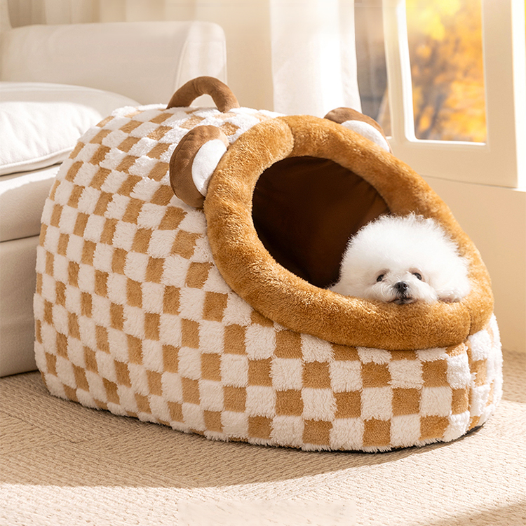 マカロンペットベッド ドーム型 4Dクラウドフリース構造 サーマル素材採用 蓄熱保温 ポカポカ 厚手ふっくら高弾力性 型崩れなし 両面クッション仕様 リネン風生地で通気爽快 オールシーズン対応 持ち手付き 小型犬 中型犬 猫 多頭飼い-Giipet