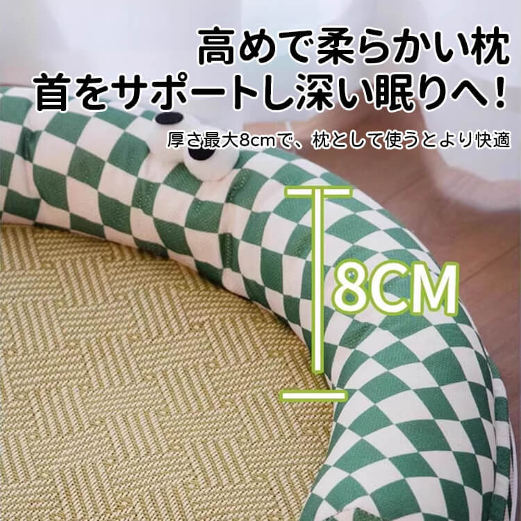 夏の枕付きペットベッド 接触冷感シート 犬猫用 藤編み 麻生地 高反発 洗える 丈夫 通気性抜群 ムレない ひんやり快適 寝返り自由 体圧分散 滑り止め 耐久性 破れにくい 小型犬 中型犬 子犬 老犬