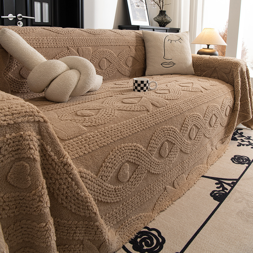 リボンジャカードマルチカバー シェニール素材 秋冬用 あったかふわふわ厚手高密度 羊毛2倍保温 ソファカバー ラグ ブランケット ひざ掛け 犬猫対策 爪に強い 多頭飼いOK 毛落ちゼロ  洗濯機OK おしゃれ高見え 9サイズ展開-Giipet