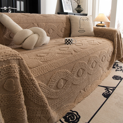 リボンジャカードマルチカバー シェニール素材 秋冬用 あったかふわふわ厚手高密度 羊毛2倍保温 ソファカバー ラグ ブランケット ひざ掛け 犬猫対策 爪に強い 多頭飼いOK 毛落ちゼロ  洗濯機OK おしゃれ高見え 9サイズ展開-Giipet