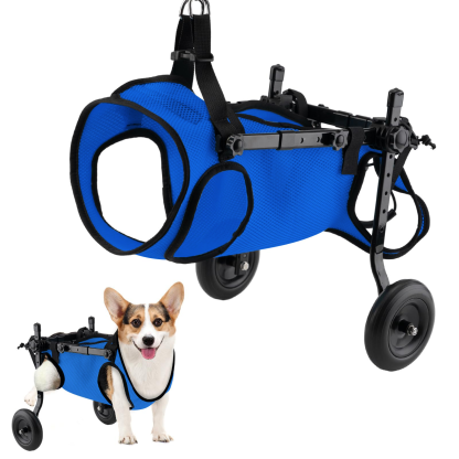 犬用車椅子 ペット用リハビリ歩行補助車 通気性メッシュ 金属フレーム 静音キャスター 後脚サポート 老犬・介護犬向け