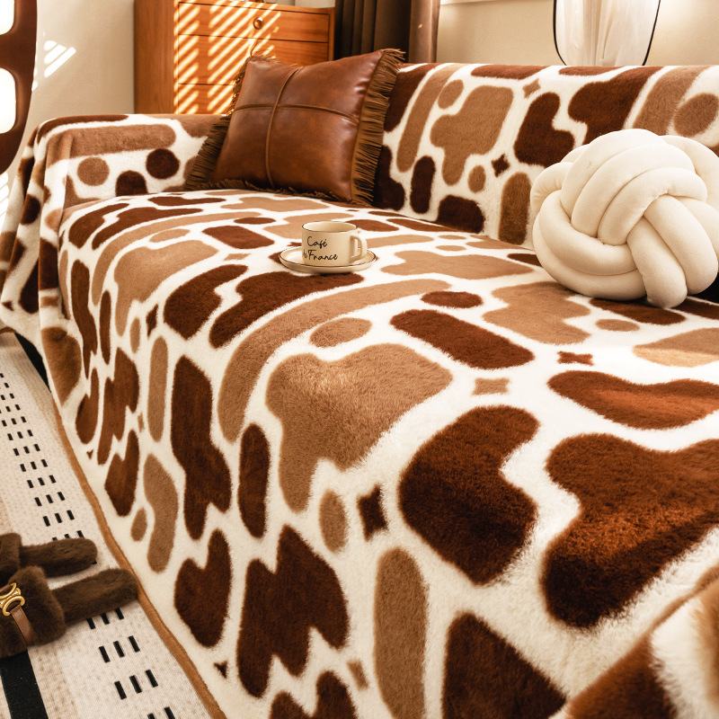 秋冬用 クリスマスチェック柄 ソファカバー ラビットファー調 なめらか肌触り ふわふわ 保温 軽量 厚手 高品質シェニール マルチカバー リビングインテリア 防汚 ズレ防止 おしゃれ 季節感たっぷり-Giipet