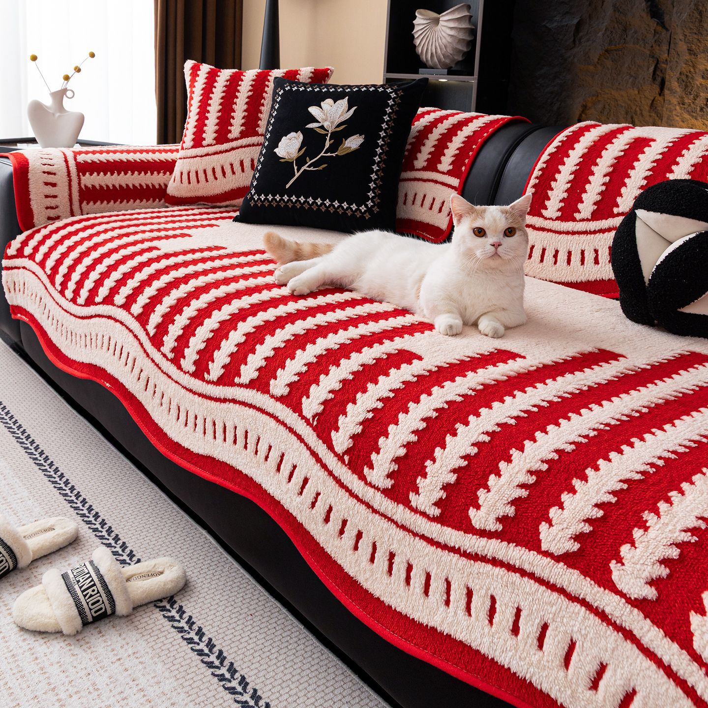 ソフトフランネルソファカバー 犬 猫 爪とぎ防止 抜け毛対策 汚れ防止 高密度ジャガードボア もこもこ ふわふわ とろける肌触り 厚手 秋冬 暖かい 保温 防寒 洗える 洗濯機OK 丸洗い 滑り止め ズレない 簡単設置 子供も安心 傷防止 北欧 おしゃれ 多サイズ-Giipet