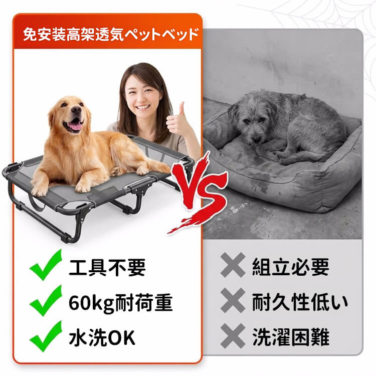 脚付きペットベッド 組み立て不要 コット メッシュ 犬 猫 完成品 高床