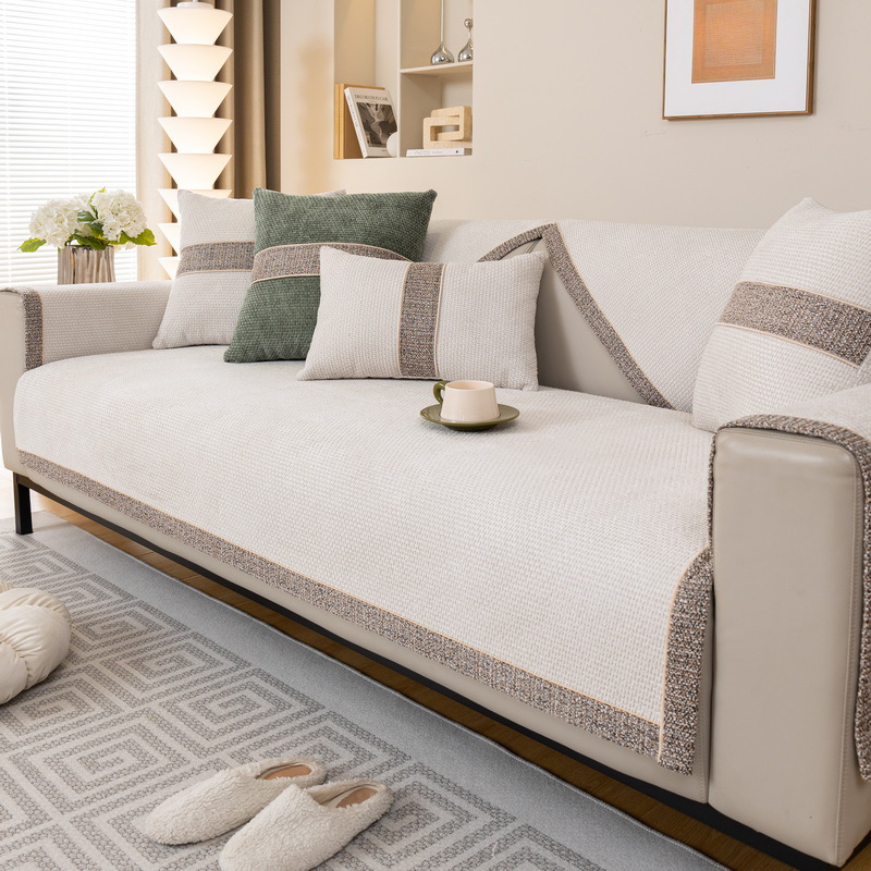 四季通用シェニール織り滑り止めソファカバー 高密度 ソファーパッド マルチカバー ふわもち 防ダニ 静電気防止 洗える ペット 犬 猫 爪とぎ防止 傷防止 高耐久 ズレない 通気性 無臭 オールシーズン対応 選べる5色 モダン おしゃれ