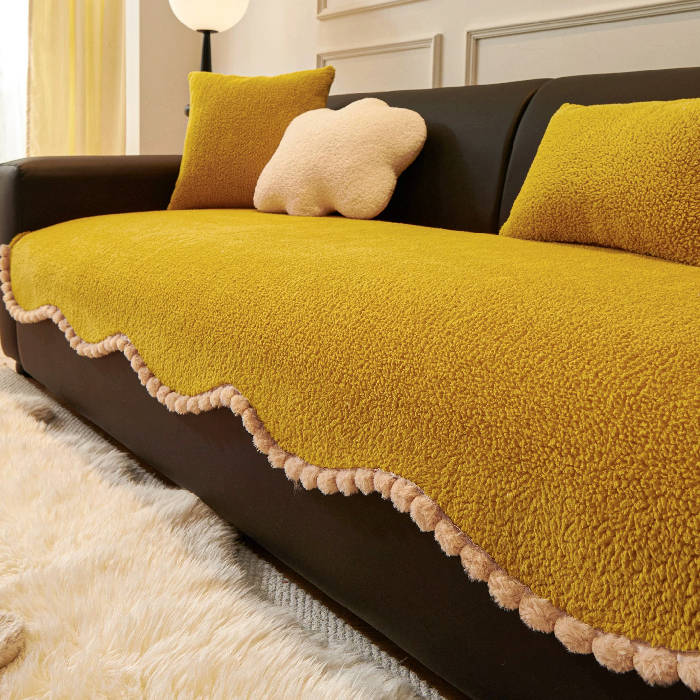 シープボアもこもこソファカバー 秋冬用 厚手 暖かい とろける肌触り 犬猫対応 爪とぎ対策 抜け毛防止 汚れ防止 洗える 丸洗いOK 滑り止め ズレない 毛玉防止 破れにくい お手入れ簡単 北欧 おしゃれ ホルムアルデヒドゼロ 安心-Giipet