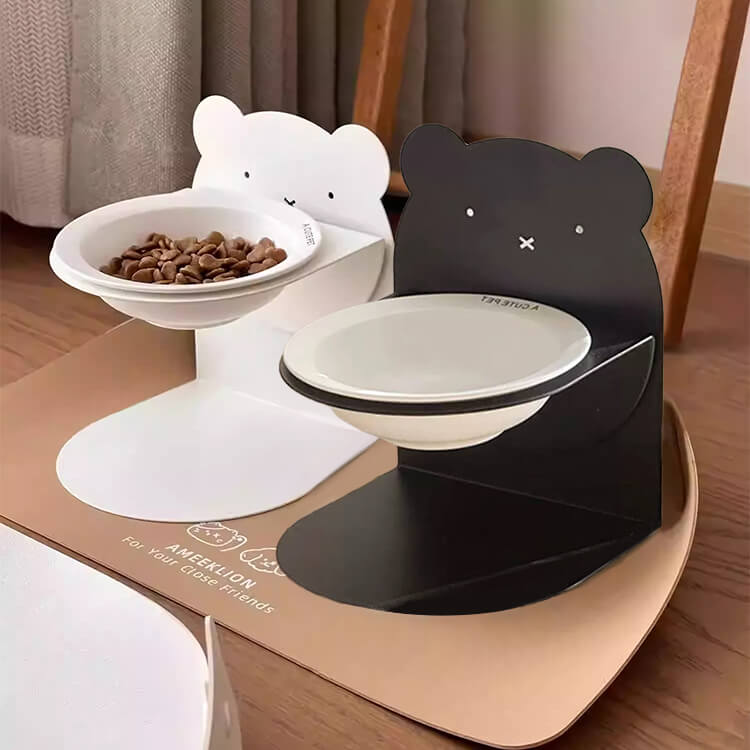 磁石付きセラミック製ペット用食器 分体式デザイン 角度＆高さ調節可能 首の負担軽減 丸洗い 滑り止め 食事姿勢最適 小型犬 子猫 シニア猫 マンチカン ペルシャ猫対応 耐久性抜群 高級感 汚れにくい 衛生 安心安全