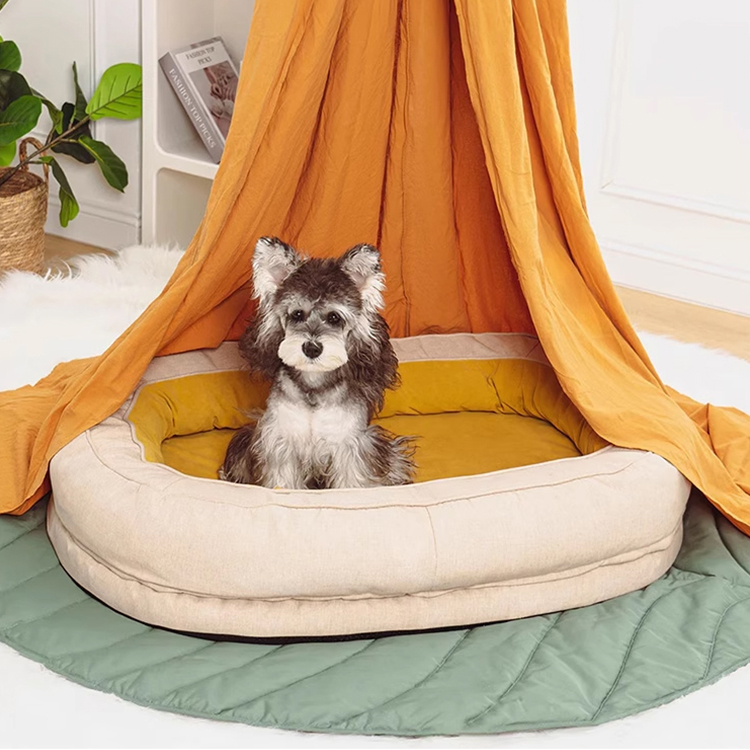ドーナツ型ペットベッド 厚手クッション 3D低反発ウレタン 背骨サポート 関節保護 波型マッサージデザイン 通気性抜群 ムレにくい 頭部＆首サポート 洗濯機対応 撥水素材 お手入れ簡単 犬猫兼用 年中使える 小型犬 中型犬 大型犬対応-Giipet