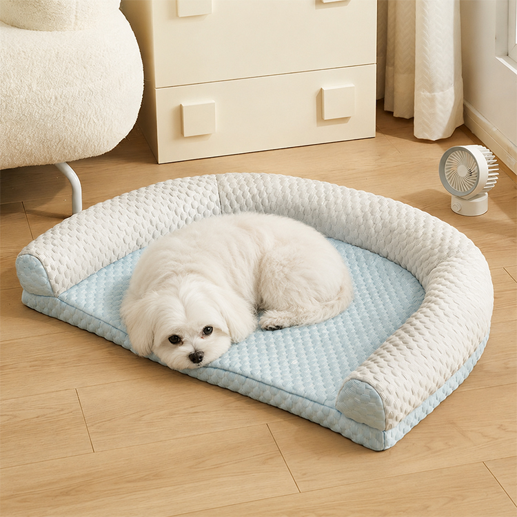 3D立体囲みペットベッド 夏用 ひんやり クッション 犬 猫 接触冷感 冷却マット アイスキャンディー型 カドラー 枕付き 洗える 丈夫 お手入れ簡単 S~2XL 小型犬 中型犬 多頭飼い 暑さ対策 ペット用品