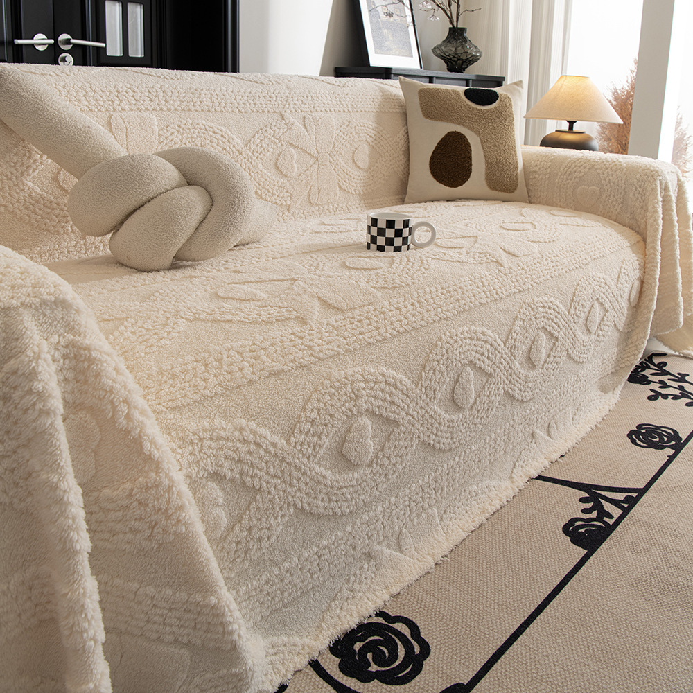 リボンジャカードマルチカバー シェニール素材 秋冬用 あったかふわふわ厚手高密度 羊毛2倍保温 ソファカバー ラグ ブランケット ひざ掛け 犬猫対策 爪に強い 多頭飼いOK 毛落ちゼロ  洗濯機OK おしゃれ高見え 9サイズ展開-Giipet