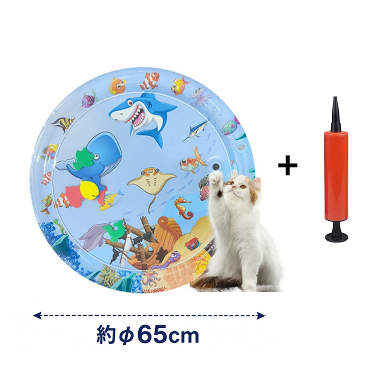 厚手仕様ペットウォーターマット ひんやり快適 遊びながら暑さ対策 犬 猫用 熱中症対策 破れにくい浮き輪素材 水漏れ防止 空気入れポンプ付き