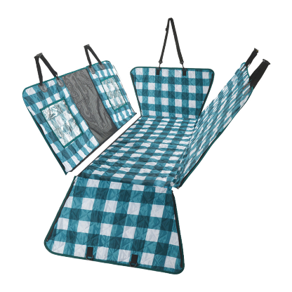 チェック柄ペット用ドライブシート 防水防汚耐久 ハンモック式 犬猫用多機能車用シートカバー 滑り止め固定 大容量収納ポケット メッシュ窓通気 両開きファスナー シートベルト対応 小型犬中型犬大型犬対応 アンカー付 多層構造撥水加工 洗える 全車種対応-Giipet